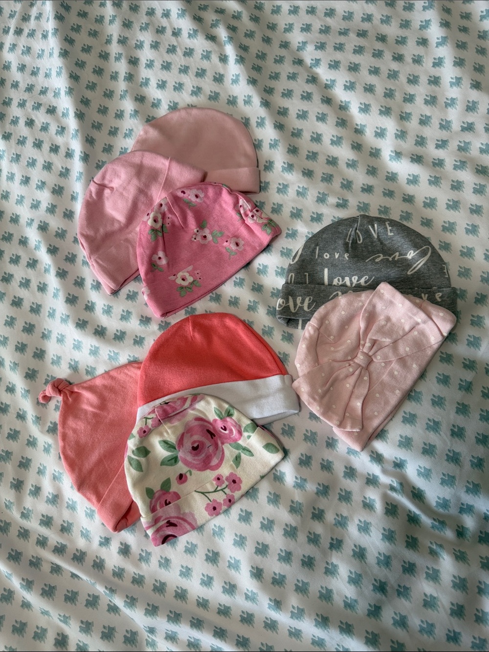 Baby Girls Pink Floral & Solid Cotton Hat 8pc Bundle